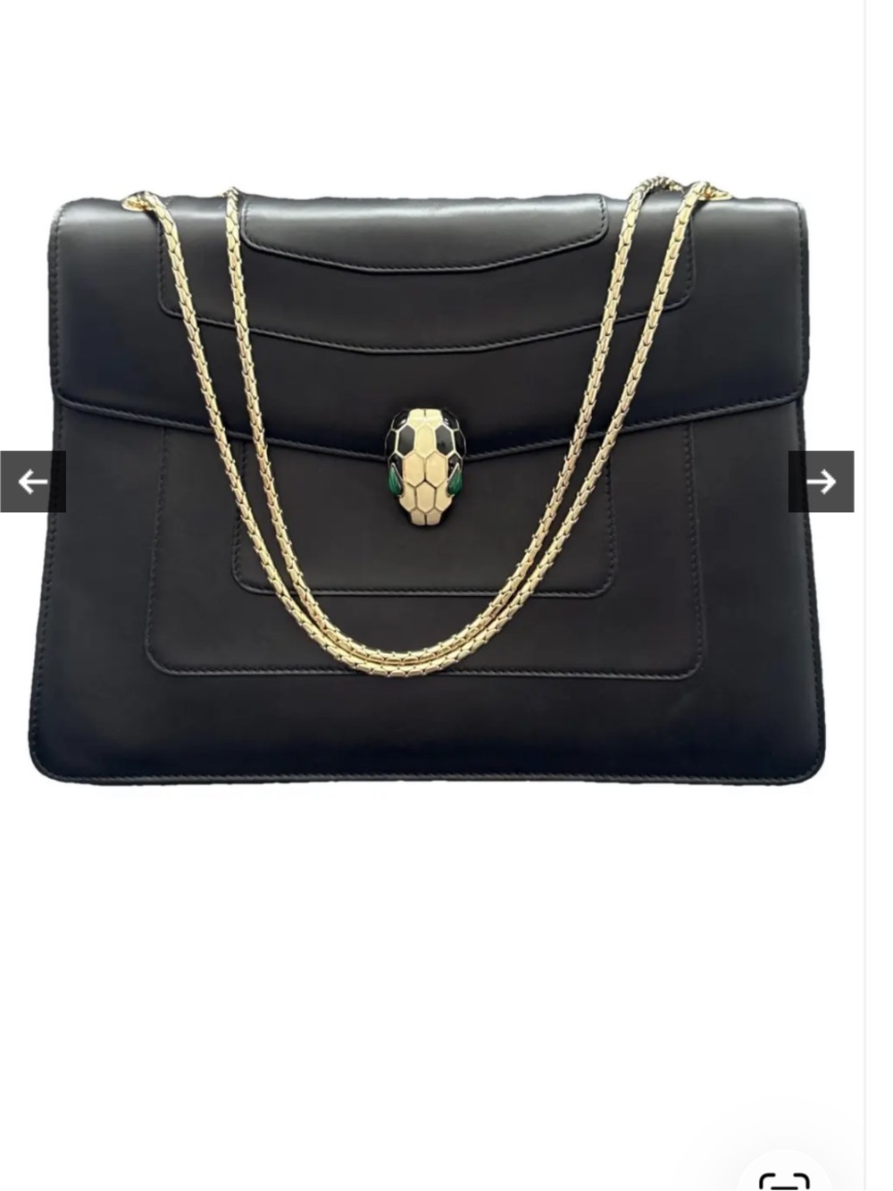 Black Leather Chain-Handle Shoulder Bag with Gold Serpent Clasp
